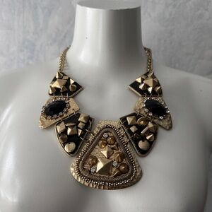 Studded Gold and Black Statement Necklace